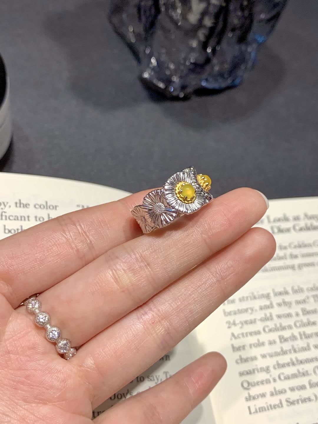 Van Cleef & Arpels Silver and Yellow Gemstone Ring